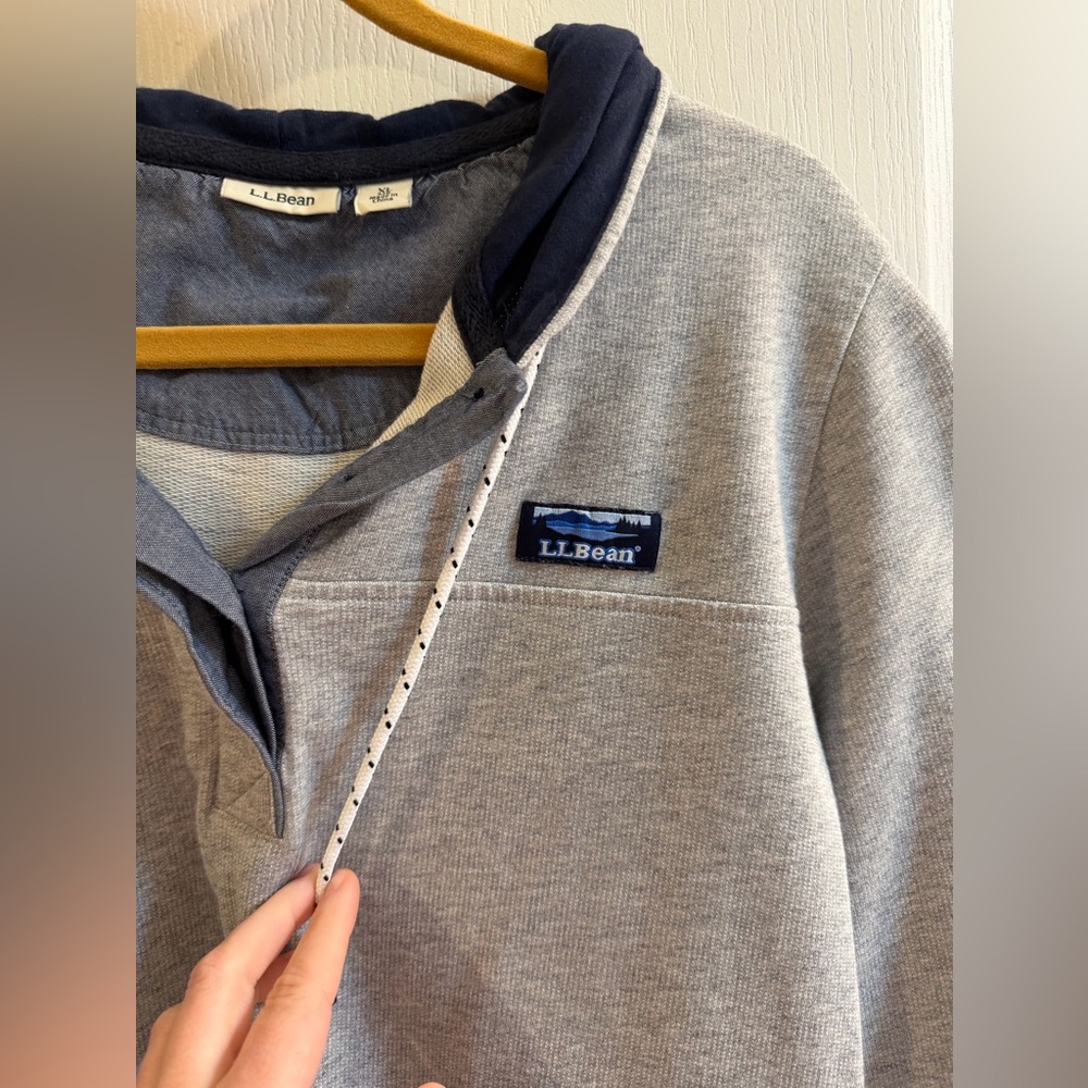 L.L. Bean Gray Hoodie with Navy Lining - Picture 3 of 7